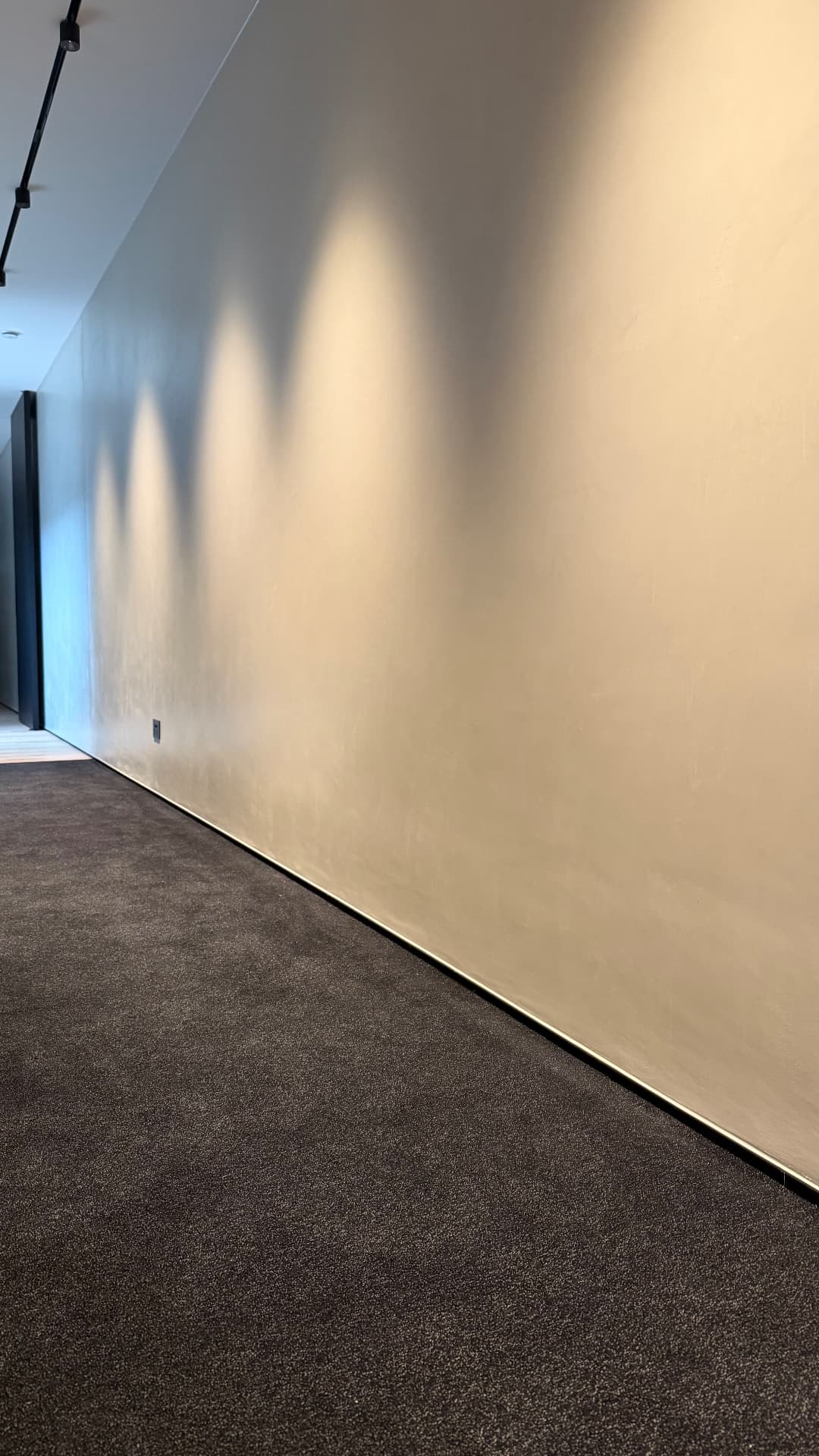 Sealed skirting shadow-line between wall and carpet