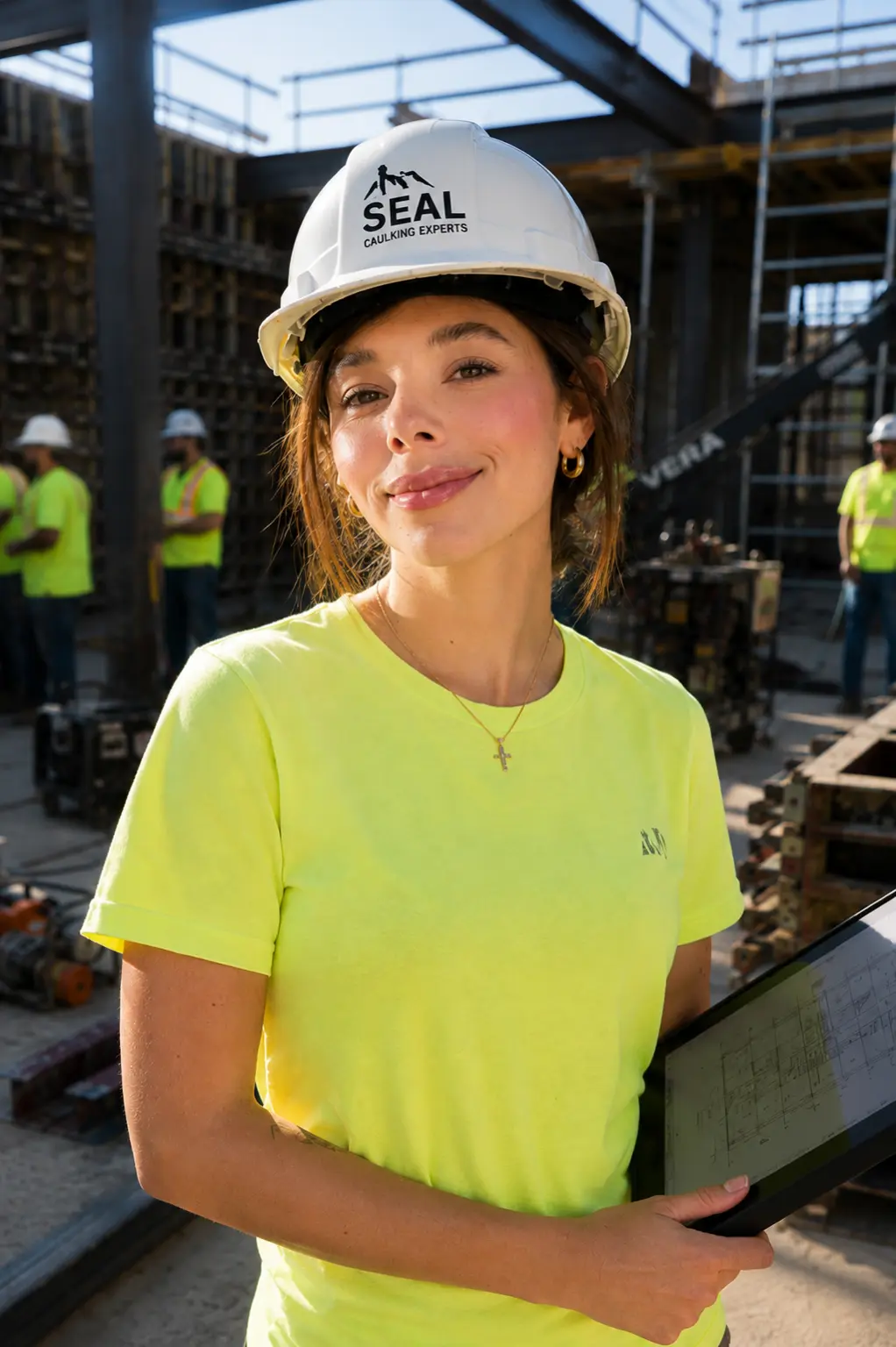 Juliana, founder of Seal Caulking Experts, on a Melbourne construction site